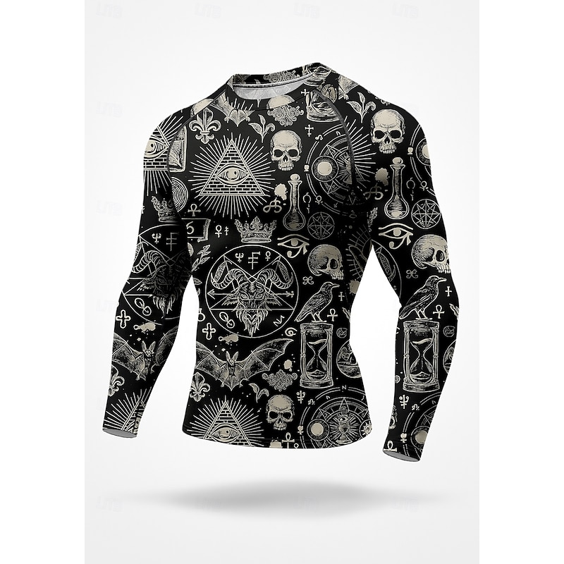 Men's Compression Shirt Running Shirt 3D Print Long Sleeve Base Layer Skull Quick Dry Compression Power Flex Moisture Wicking Gym Workout Active Training Exercise Sportswear Activewear Black
