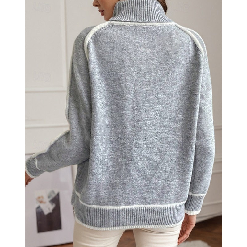 Women's Sweater Pullover Streetwear Casual Color Block Turtleneck Patchwork Knitted Long Sleeve Regular Tops Knit Outdoor Daily Going out Black Yellow Fall Winter4