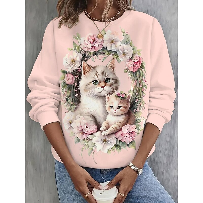 Women's Sweatshirts Floral Graphic Animal Vintage Casual Long Sleeve Crew Neck Regular Tops Street Dailywear Casual Print Yellow Pink Spring Fall Winter2