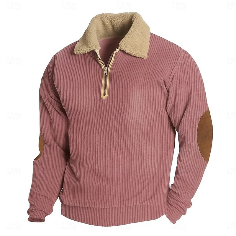 Men's Sweatshirt Corduroy Pullover Hoodie Sweatshirt Pullover Fleece Hoodie Black Pink Army Green Navy Blue Gray Standing Collar Half Zip Plain Patchwork Sports & Outdoor Casual Daily Streetwear Cool