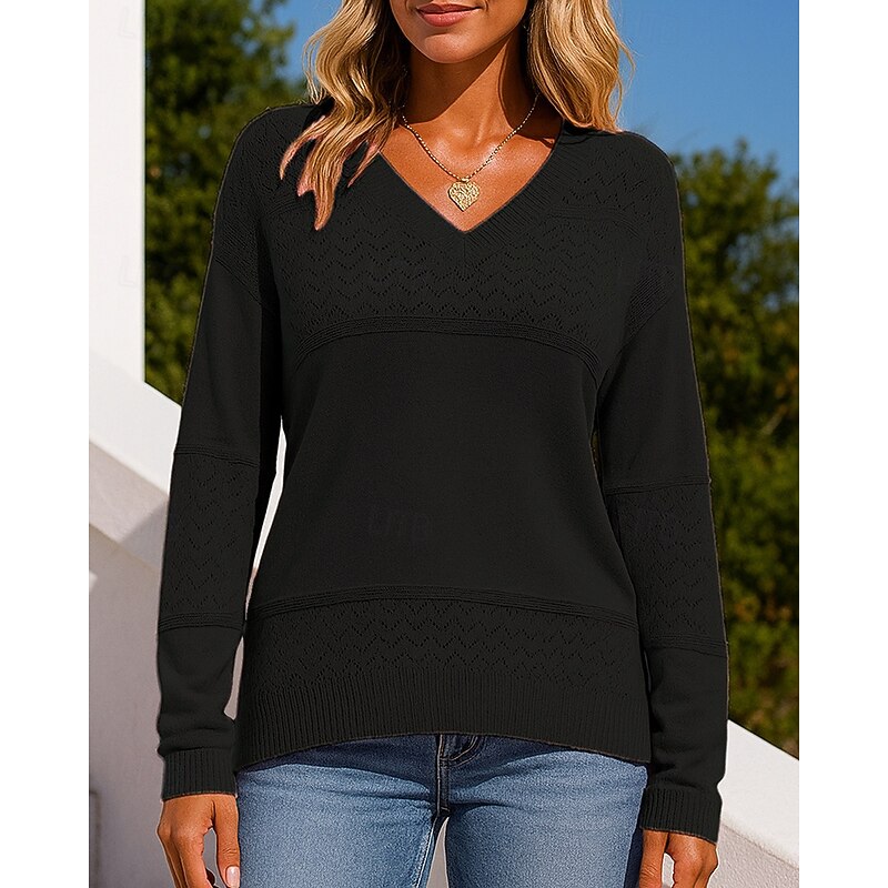 Women's Knit Shirt Pullover Sweater Hollow Long Sleeve Top Athleisure Fall V Neck Color Block Fashion Outdoor Travel Sports Sportswear Activewear Wine Red Black White4
