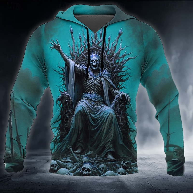 Halloween Men's Grim Reaper 3D Skeleton Hoodie Sweatshirt Punk Exaggerated Crew Neck Club Streetwear Red Blue Drawstring Fall Winter Designer2