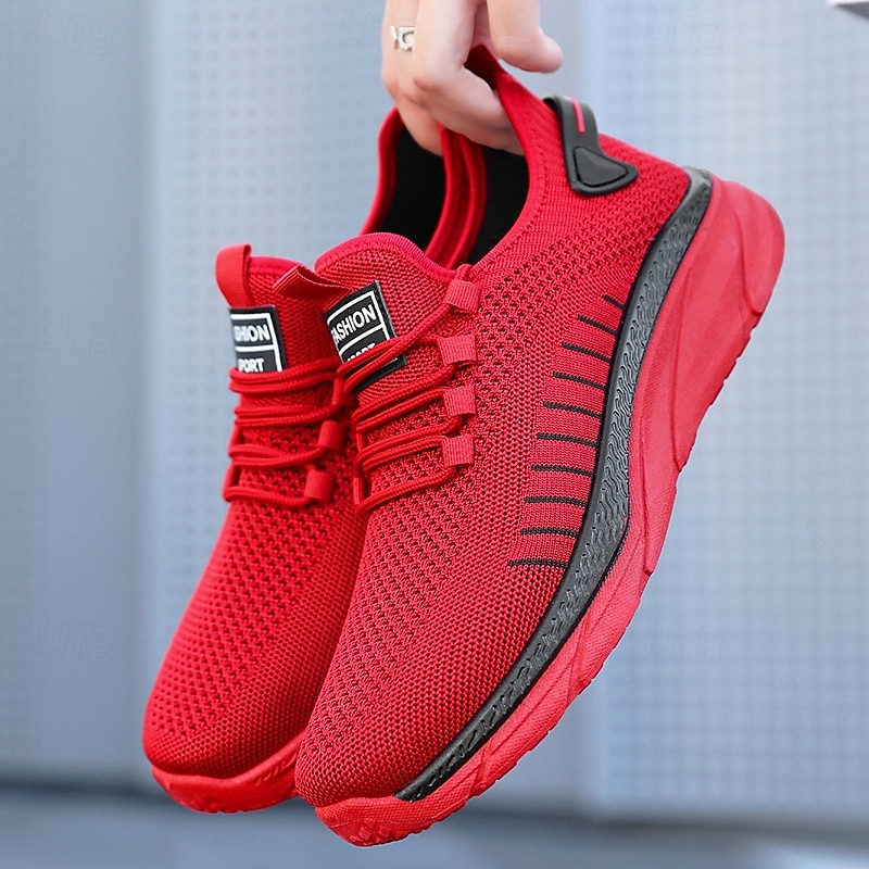 Men's Red Breathable Mesh Sneakers – Lightweight Athletic Running Shoes for Casual Wear, Sports and Outdoor Fitness4