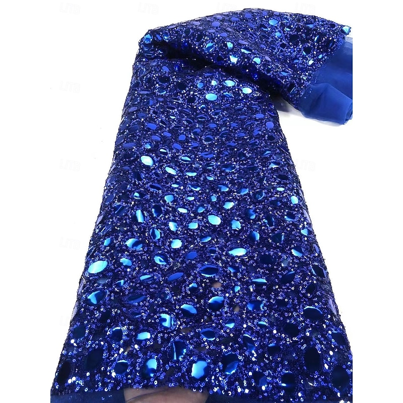 Blue Gold Mermaid / Trumpet Evening Gown Elegant Formal Dress Formal Wedding Floor Length Short Sleeve One Shoulder Pocket Sequined with Glitter Sequin 20254