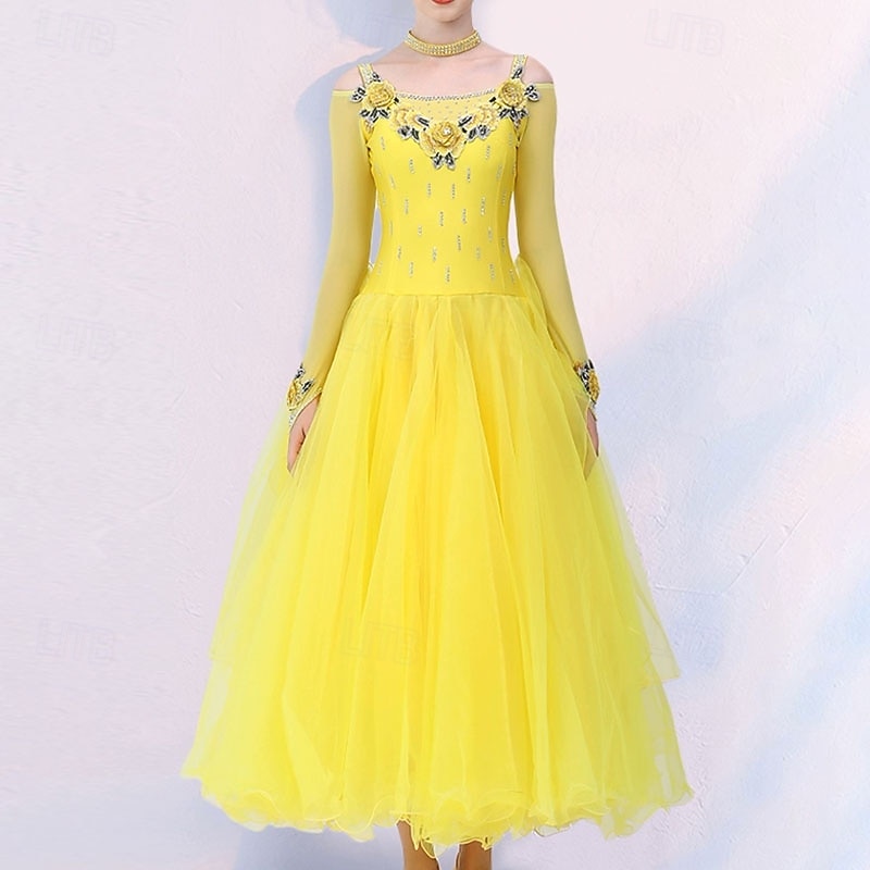 Ballroom Dance Dress Crystals / Rhinestones Women's Performance Party Long Sleeve Spandex