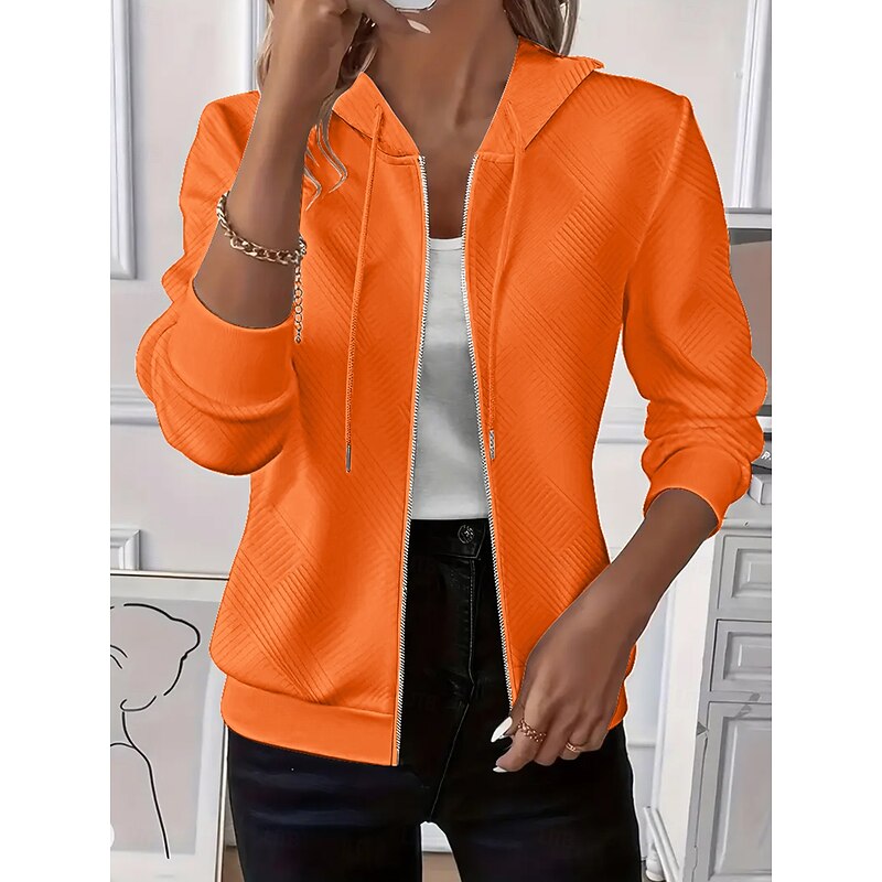 Women's Casual Jacket Hoodie Jacket Comfortable Breathable Zipper Pocket Casual Plain Vacation Street Casual Daily Wear Zipper Regular Hooded Regular Fit Long Sleeve Outerwear Black White Pink Spring3