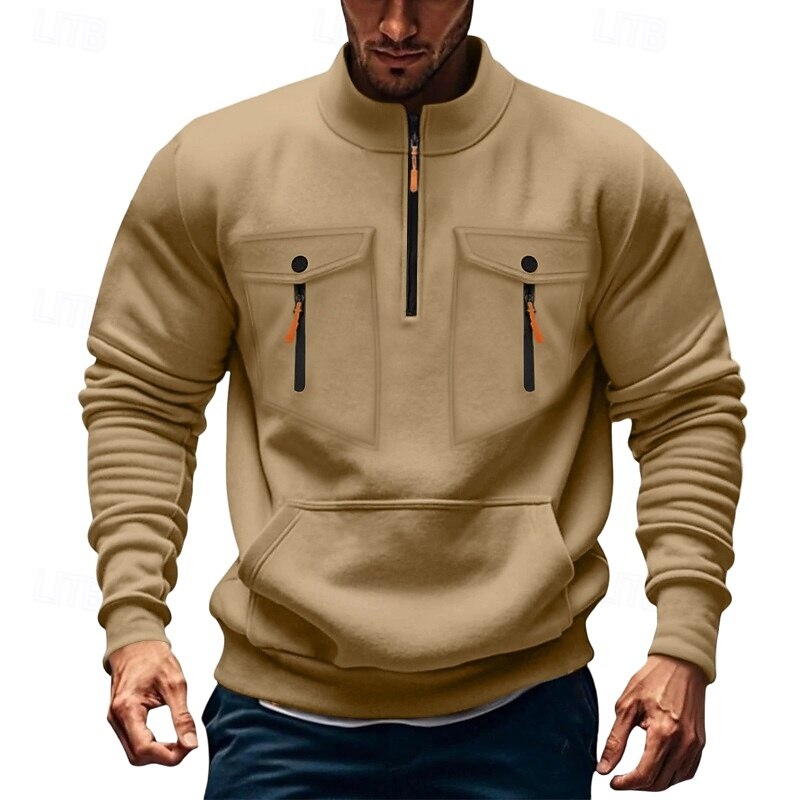 Men's Sweatshirt Quarter Zip Sweatshirt Tactical Hoodie Wine Red Black White Army Green Red Standing Collar Plain Zipper Sports & Outdoor Casual Daily Streetwear Cool Sportswear Spring &  Fall