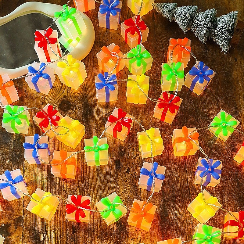 1 Pc 3M-20 Leds Christmas New Gift Color Box Light String Indoor and Outdoor Bedroom Party Festival Atmosphere Decoration Light String AAA Waterproof Battery Box Remote Control