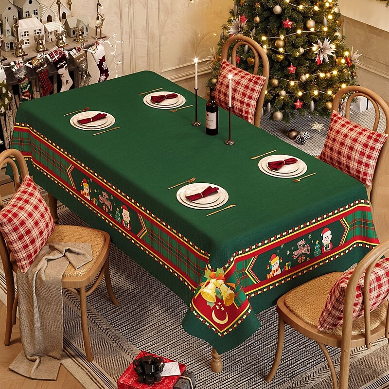 Christmas Tablecloth, Waterproof Oil-Proof Wash-Free Dining Table Cover, Red Plaid Holiday Table Cloth for Xmas Dinner, Coffee Table, Party Decoration3
