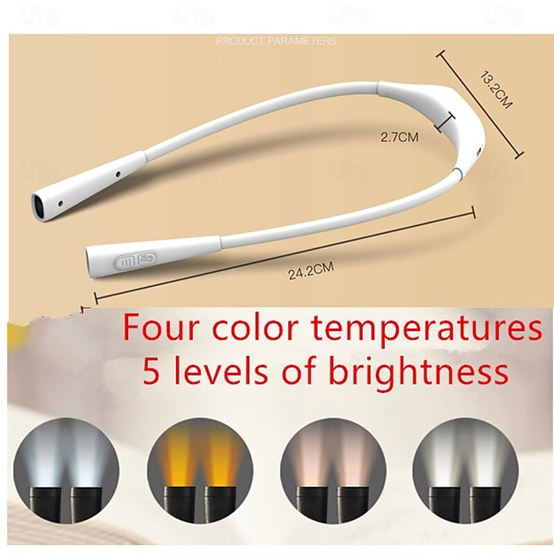 1 Pc LED Neck Hung Light Hands Free Neck Light 5 Level Light 4 Temperature Rechargeable USB Reading Lamp High Quality Neck Book Light3