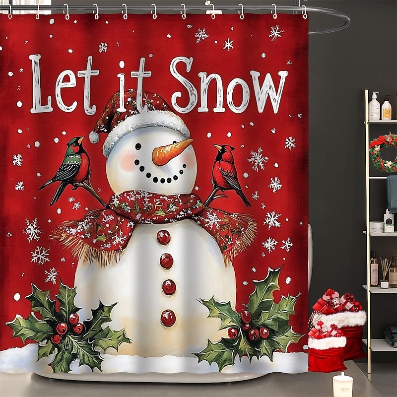 Chrismas Shower Curtains Snowman Christmas Tree Santa Hat Dead Wood Modern Waterproof Polyester Fabric Bathroom Home Decoration with Hooks Holiday Winter Festive Seasonal Ornament