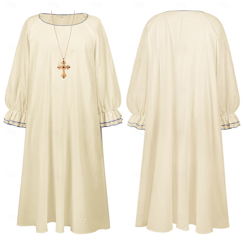Retro Vintage Medieval Renaissance Robe Cross Pendant Nun Priest Fancy Dress Men's Women's Religious Halloween Carnival Performance LARP Ren Faire Adults Leotard / Onesie Necklace3