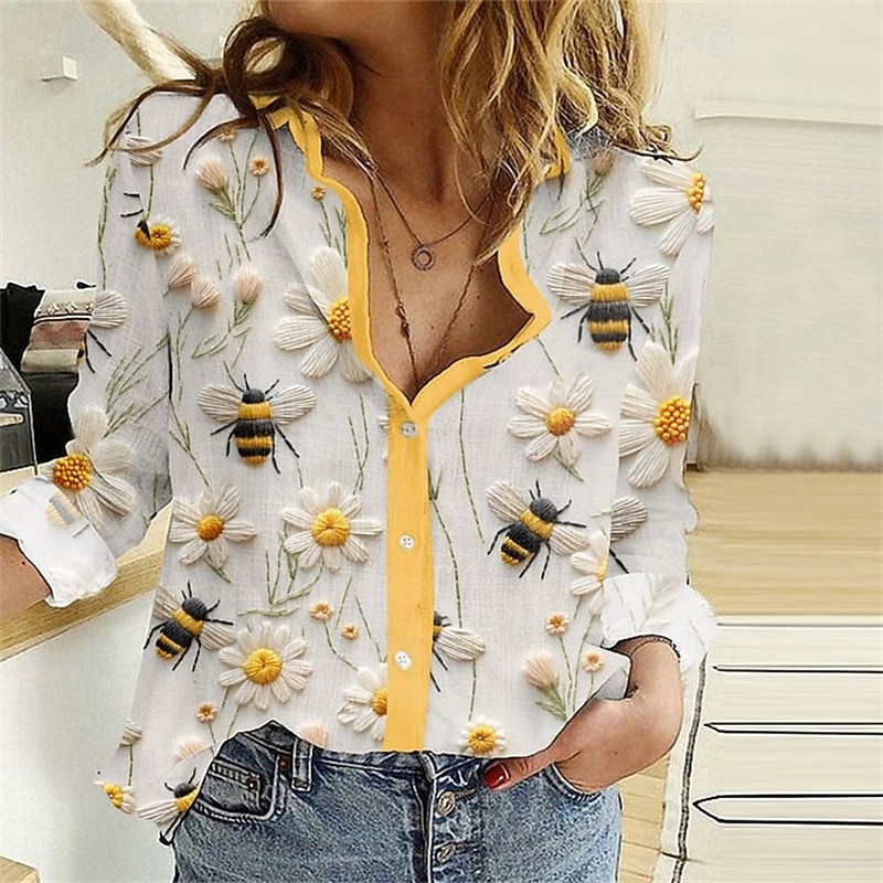 Women's Shirt Blouse Floral Elegant Vintage Stylish Long Sleeve Shirt Collar Regular Tops Daily Holiday Vacation Wear Print White Summer Spring Fall