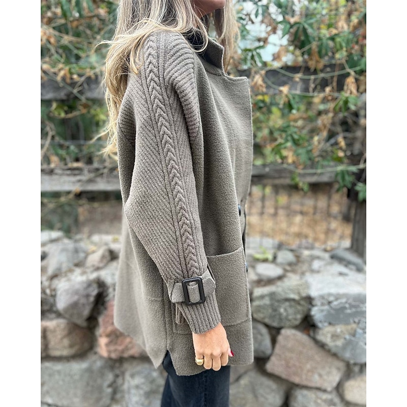 Women's Casual Jacket Warm Comfortable Pocket Buttons Fashion Outdoor Plain Going out Weekend Single Breasted Regular Lapel Regular Fit Long Sleeve Outerwear Black White Green Fall Winter2