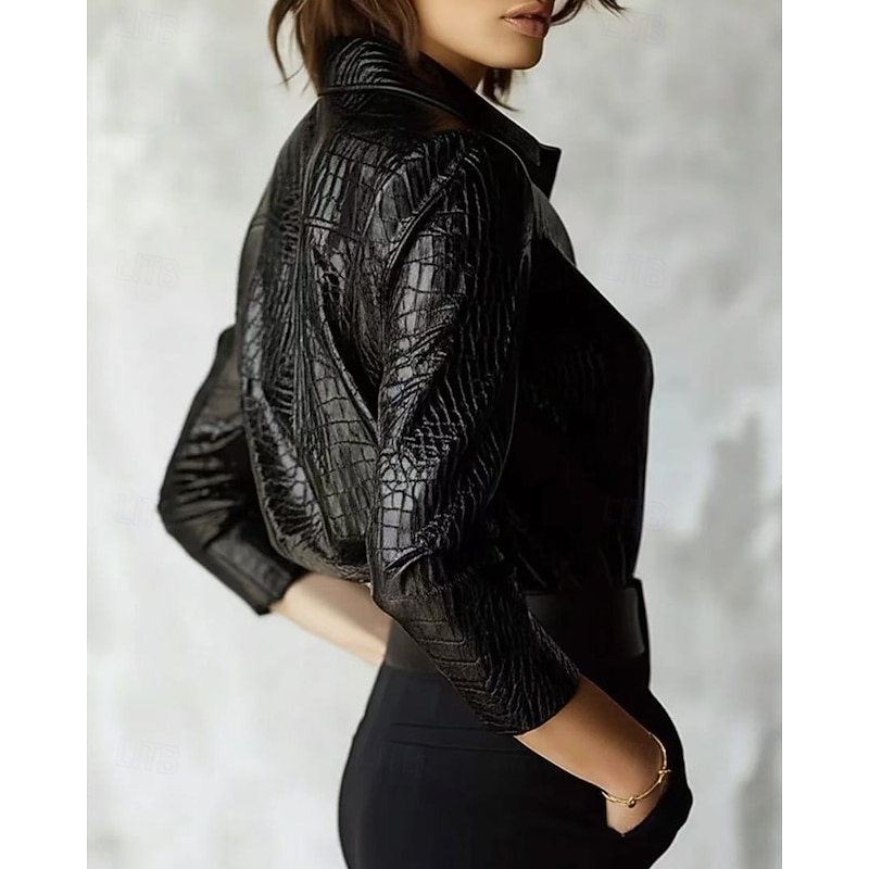 Women's Shirt Blouse Plain Elegant Stylish Long Sleeve Shirt Collar Regular Tops Holiday Going out Buttons Black Fall Winter2