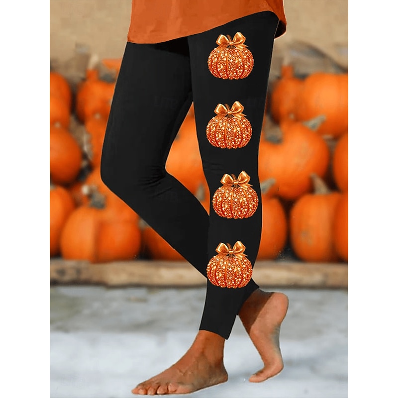 Women's Leggings Vacation Vintage Fashion Full Length High WaistPantsHalloween Graphic Pumpkin Halloween Printing Soft Breathable High Elasticity Street Causal Daily Black White Orange Spring Fall
