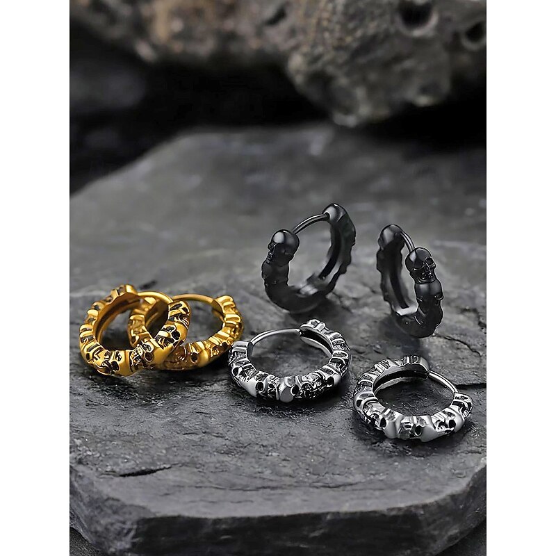 Women's Halloween Skull Hoop Earrings – Gothic Punk Copper Huggie Earrings for Costume Party, Cosplay and Daily Wear4