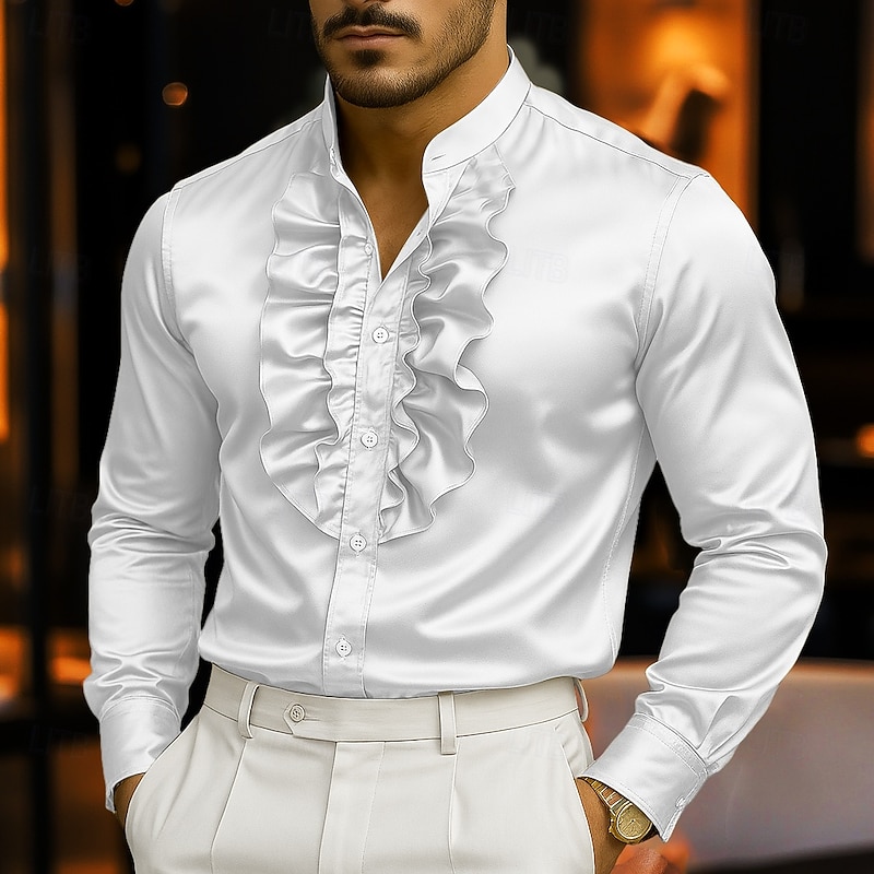Men's Shirt Dress Shirt Casual Shirt Button Up Shirt Prom Shirt Plain Carnival Formal White Red Purple Gold Long Sleeve Standing Collar All Seasons Clothing Apparel Buttons4