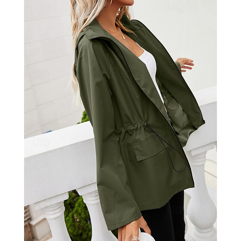 Women's Winter Coat Hoodie Jacket Warm Comfortable Zipper Pocket Casual Plain Vacation Daily Wear Going out Weekend Regular Hooded Regular Fit Long Sleeve Outerwear Black Light Grey Army Green Fall3