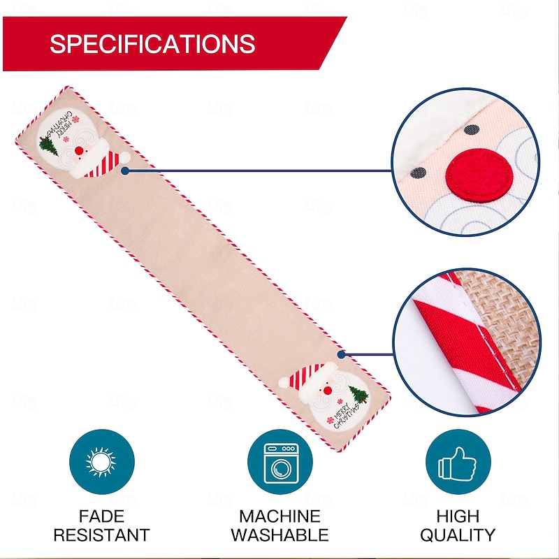 Christmas Burlap Table Runner with Santa Embroidery, Holiday Dining Table Flag, Xmas Home Hotel Restaurant Table Decoration4
