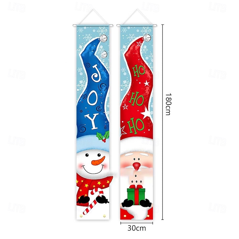 2025 Christmas Couplets Banner, Red & Blue Snowman Hanging Tapestry, Holiday Festive Atmosphere Decoration