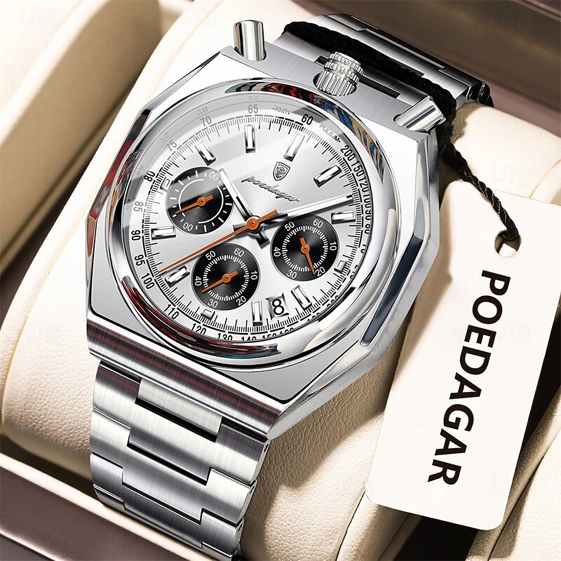 POEDAGAR Original Sports Men Quartz Watch Luminous Waterproof Stainless Steel Man Watch Chronograph Date Exquisite Men's Watches4