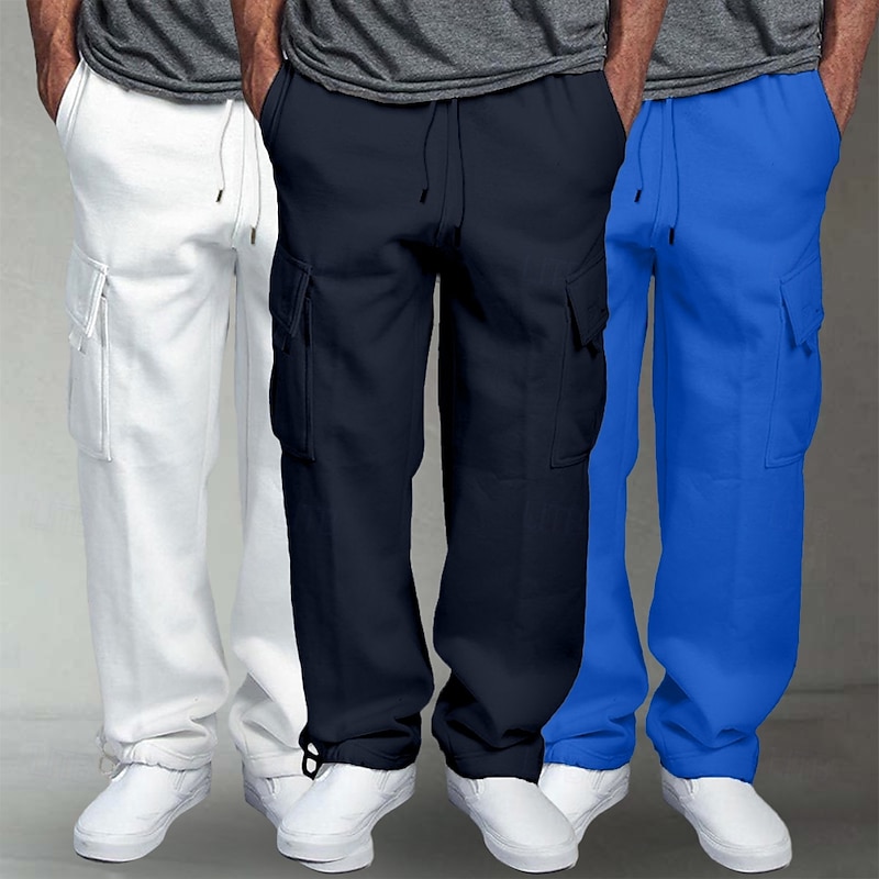 Men's Cargo Sweatpants Fleece Pants Joggers Trousers Straight Leg Sweatpants Drawstring Elastic Waist Multi Pocket Solid Color Windproof Outdoor Full Length Outdoor Casual Daily Fashion Streetwear3