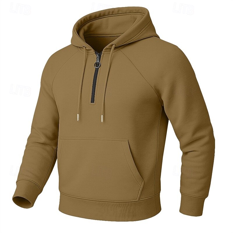 Men's Hoodie Pullover Hoodie Sweatshirt Quarter Zip Hoodie Apricot Black Royal Blue Khaki Light Grey Hooded Plain Patchwork Color Block Sports & Outdoor Casual Daily Streetwear Cool Sportswear Spring3