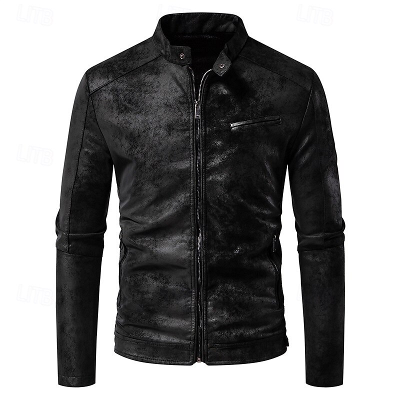 Men's Faux Leather Jacket Biker Jacket Motorcycle Jacket Vacation Daily Windproof Warm Pocket Fall Winter Plain Fashion Classic Stand Collar Regular Black Brown Green Jacket4