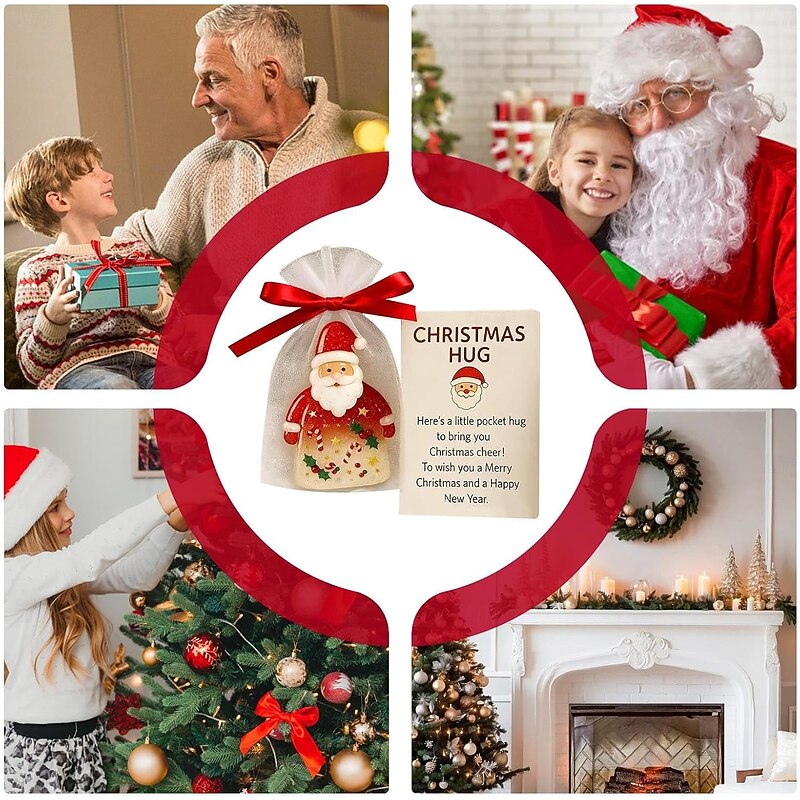 Little Pocket Christmas Hug, Santa Claus Pocket Hugs With Encouragement Card, Emotional Support Hug Cards Christmas Ornaments, Cute Charm Keepsake Gift For Kids Adults Family Friends Students4