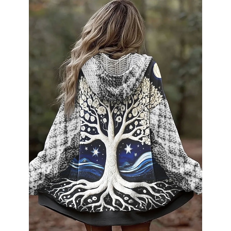 Women's Zip Up Hoodies Floral Graphic Geometric Punk Active Vintage Long Sleeve Hooded Regular Tops Home Dailywear Casual Blue Fall Winter