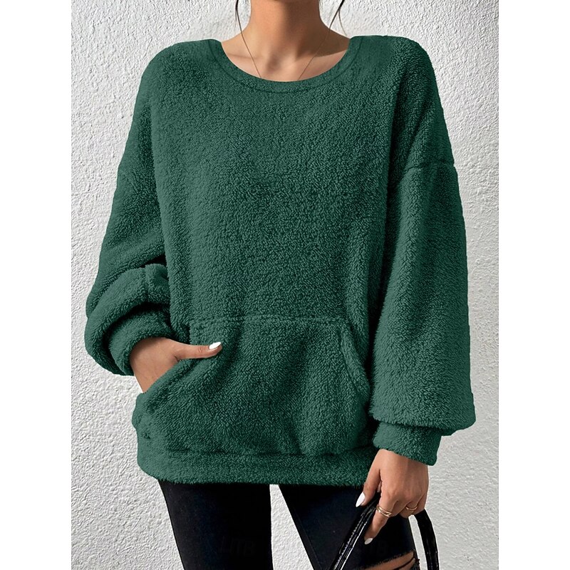 Women's Blouse Solid Color Stylish Casual Long Sleeve Crew Neck Regular Tops Daily Pocket Black White Army Green Blue Orange Spring Fall Winter4