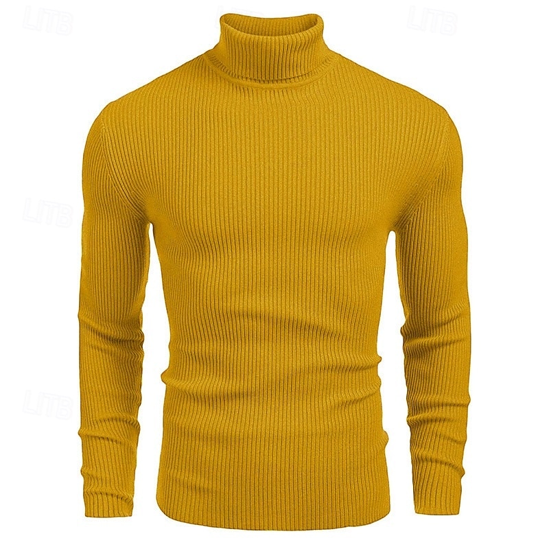 Men's Sweater Pullover Sweater Jumper Ribbed Knit Regular Tops Knitted Slim Fit Plain Turtleneck Knitwear Contemporary Casual Daily Wear Clothing Apparel Fall Wine Black L XL 2XL4