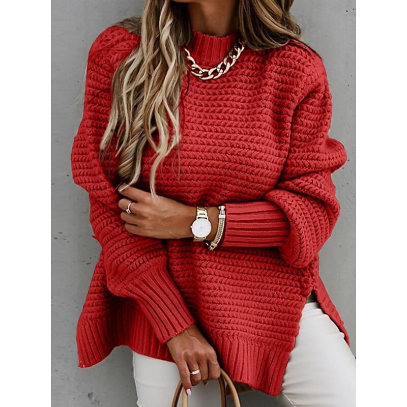Women's Sweater Casual Soft Pure Color Ribbed Crew Neck Knitted Textured Long Sleeve Regular Tops Knit Outdoor Daily Weekend Black Pink Fall Winter4