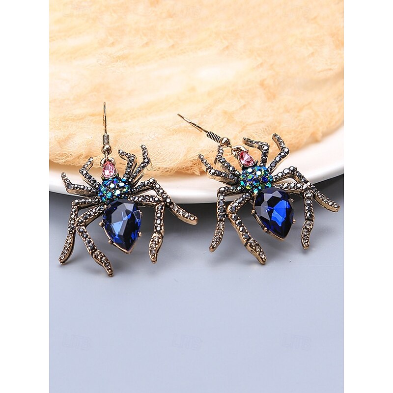 Women's Halloween Spider Drop Earrings with Rhinestone Crystal Detailing, Vintage Gothic Style Statement Jewelry for Parties and Cosplay3