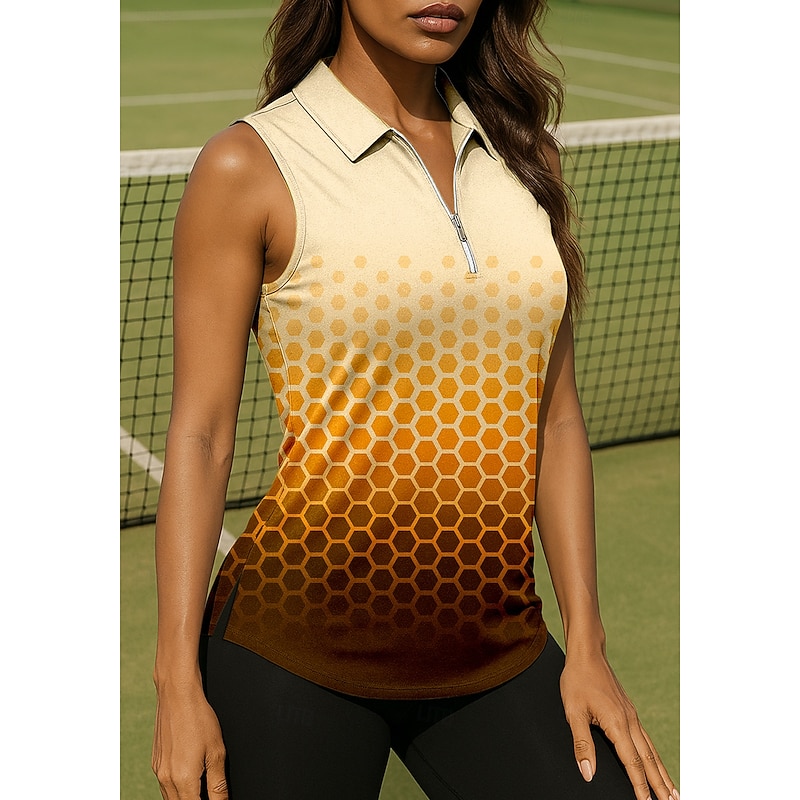 Women's Geometric Gradient Sport Shirt Golf Polo Shirt Tennis Shirt Sleeveless Zipper Floral UPF50+ UV Resistant High Elasticity Moisture Wicking Breathable Tennis Golf Pickleball Turndown Zip Collar4