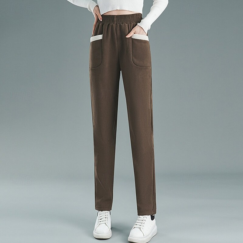 Women's Fleece Harem  Pants Lounge Pants with Pockets Windproof Warm High Waist Gym Outdoor Running Bottoms Solid Color Black Coffee Grey Sports Activewear