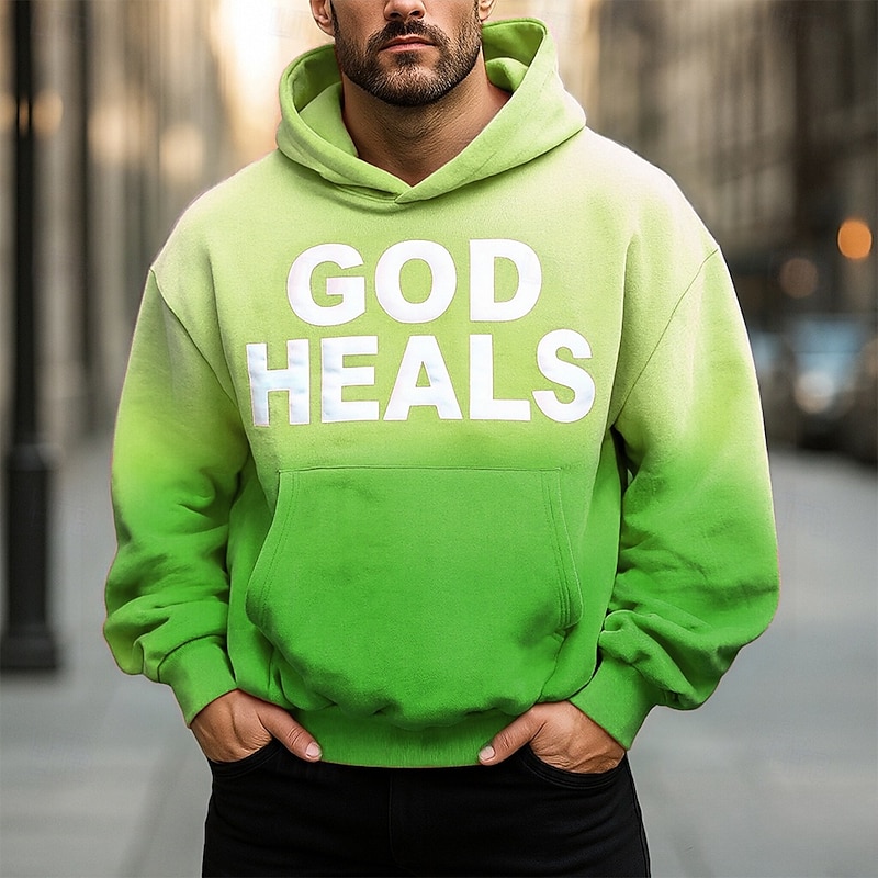 Men's Gradient Letter Hoodie Fashion Daily Hooded Vacation Party Streetwear Pink Blue Pocket Printing Spring Fall Designer4