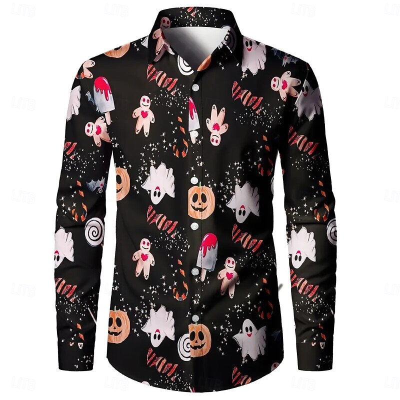 Halloween Skeleton Skull Pumpkin Blouse / Shirt Button Down Shirt Print For Men's Adults' Halloween Carnival Masquerade 3D Print Party Halloween2