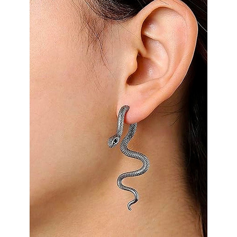 Women's Halloween Alloy Snake Earrings – Gothic Punk Serpent Drop Dangle Jewelry with Green Eyes for Costume Party, Cosplay and Nightlife Fashion3
