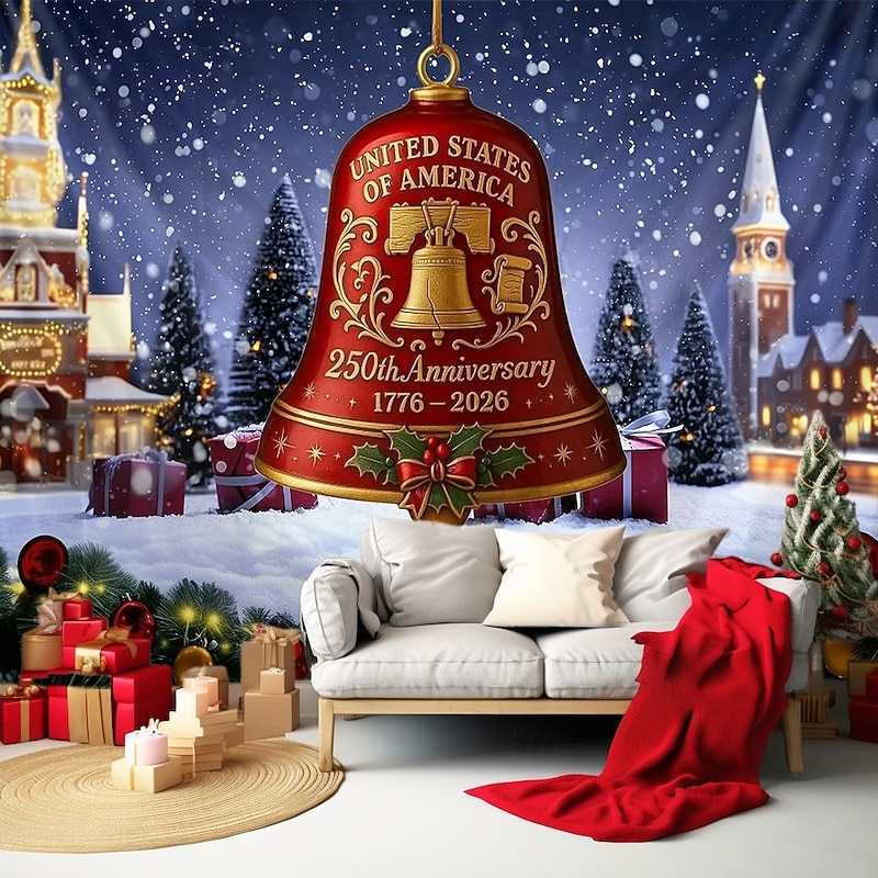 United States 250th Anniversary Christmas Wall Tapestry Backdrop, 2025 Xmas Elegant Commemorative Doorbell Ornament, Hanging Christmas Tree Decoration for Patriotic Holidays3