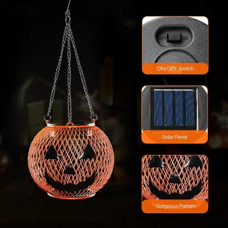 Halloween Outdoor Decorations, Solar Pumpkin Lights for Porch, Yard & Garden, Fall Orange LED Hanging Lanterns, Light Up Illuminated Pumpkins, Cute Solar Powered Decor for Outside4