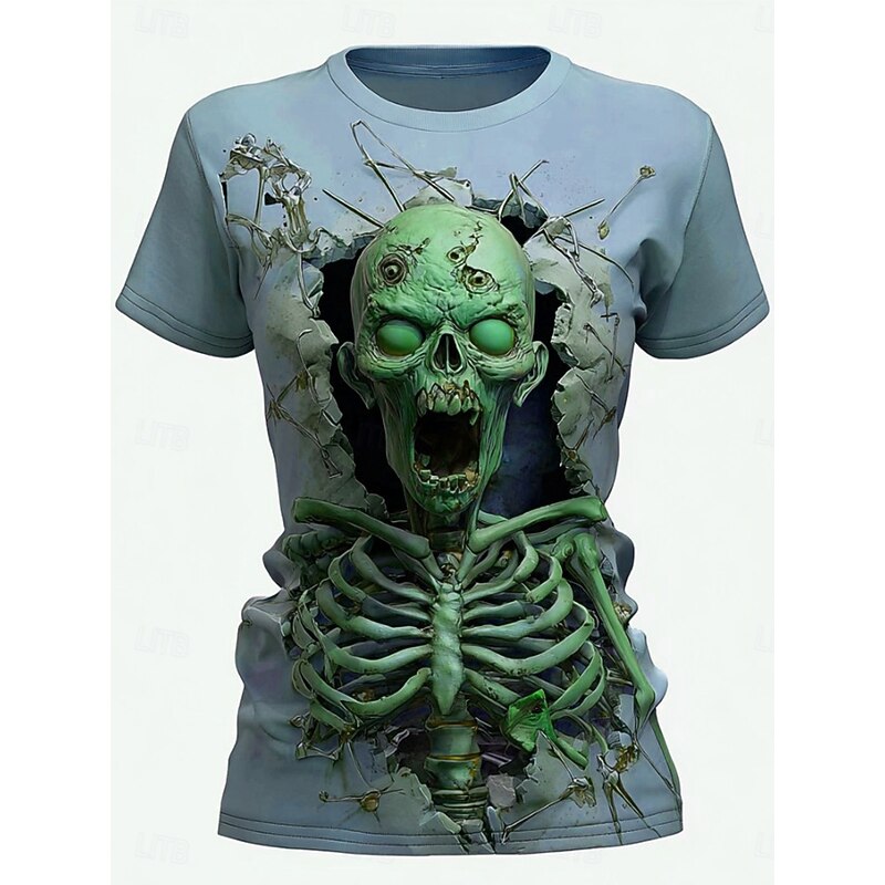 Halloween Women's T Shirt Skulls Graphic Skeleton Vintage Stylish Casual Short Sleeve Crew Neck Regular Tops Daily Going out Weekend Print Pink Blue Purple Green Summer3