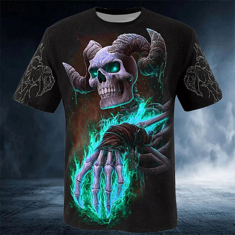 Halloween Men's Skull Optical Illusion 3D Skeleton T Shirt Short Sleeve T shirt 3D Print Crew Neck Shirt Exaggerated Designer Horror Party Street Holiday Yellow Red Blue Summer Spring All Seasons3