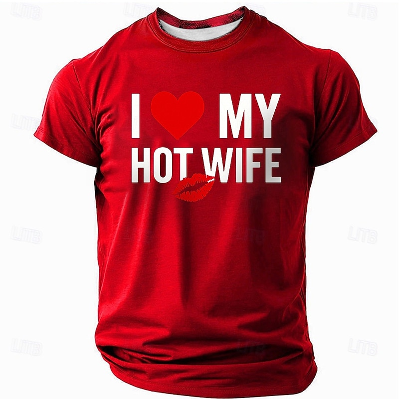 Men's Funny Slang Wife T Shirt Short Sleeve T shirt 3D Print Crew Neck Shirt Fashion Daily Street Daily Black White Red Summer Spring Clothing Apparel S M L XL XXL XXXL3