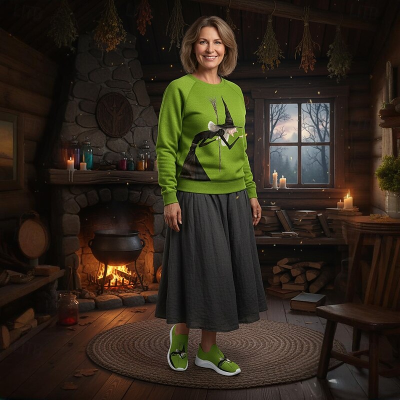 Women's Witch Art Print Slip-On Sneakers with Comfortable Cushioning, Halloween Festival Casual Shoes for Costume Party and Daily Wear2