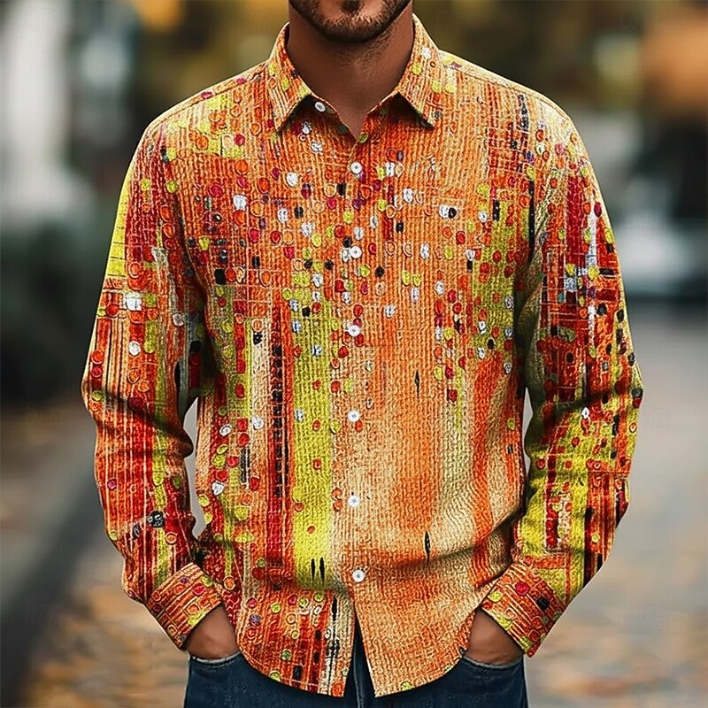 Men's Colorful Round Dots Abstract Art Shirt Button Up Shirt Long Sleeve Fashion Casual Holiday Casual Daily Spring Fall Turndown 3D Print Collared Shirts Red Blue Orange Green3
