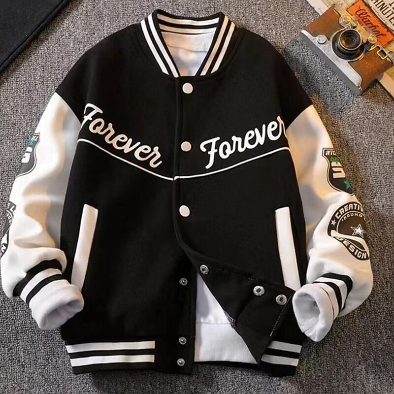 Kids Unisex Baseball Jackets Outerwear Color Block Long Sleeve Comfort Buttons Soft Coat Outdoor Fashion Daily Black Green Spring Fall 4 years+4
