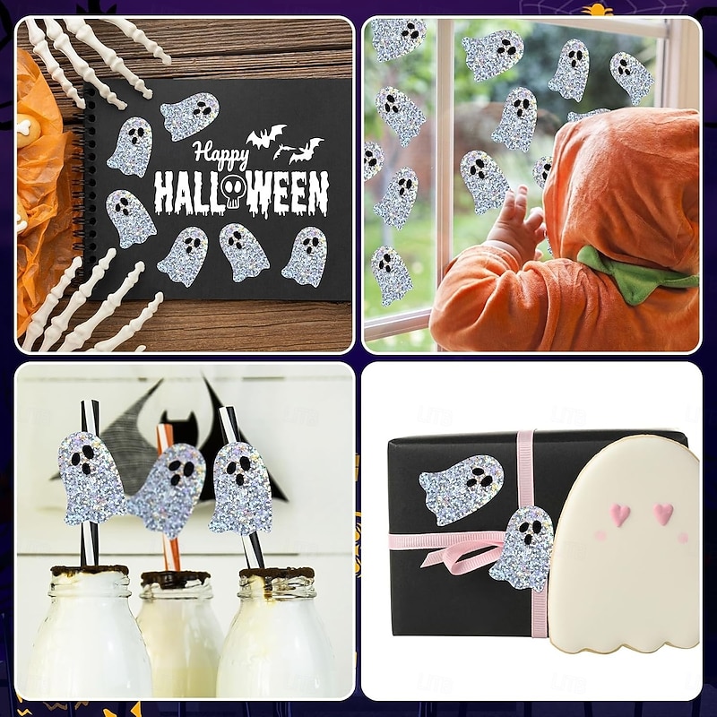 500pcs*2 Cute Laser Ghost Stickers 3.8cm/1.5in Cute Ghost Sealing Stickers Self-Adhesive Paper Halloween Halloween Decorations Gift Decoration Stickers Suitable for Birthdays Gifts Halloween2