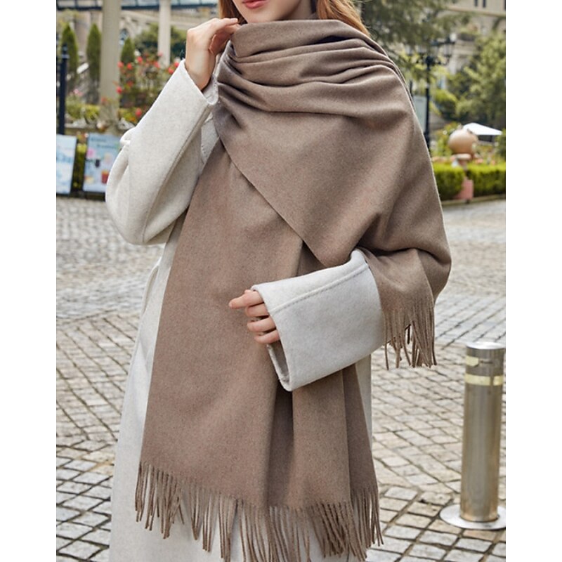 Women's Rectangle Scarf Infinity Scarf Street Daily Holiday Grey Camel Pink Scarf Pure Color2